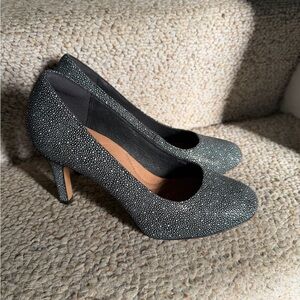 Clarks Black and Silver polka dot Heels 7.5 Wide